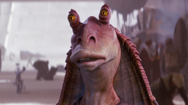 Jar Jar Binks looking surprised in Star Wars: Episode I - The Phantom Menace