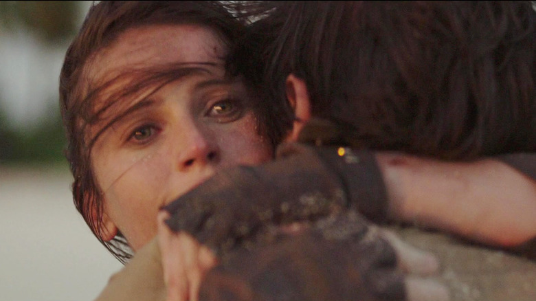 Jyn hugging Cassian goodbye in Rogue One: A Star Wars Story