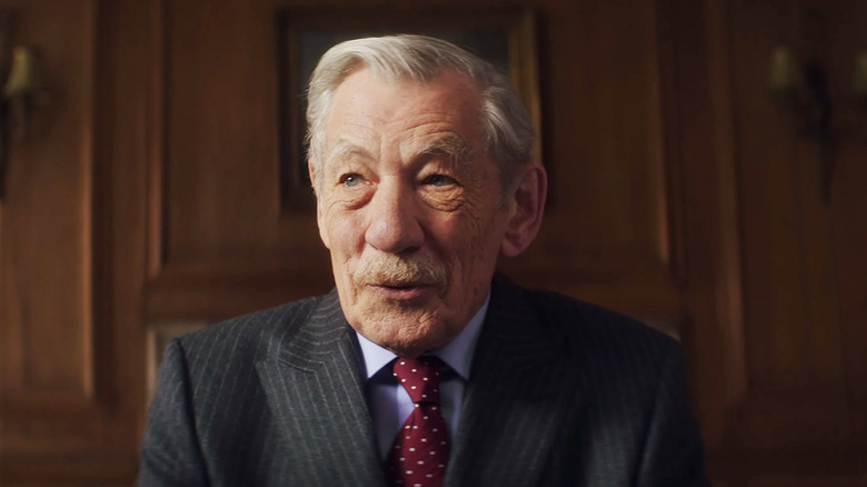 Ian McKellen's Roy Courtnay smiles in closeup in The Good Liar
