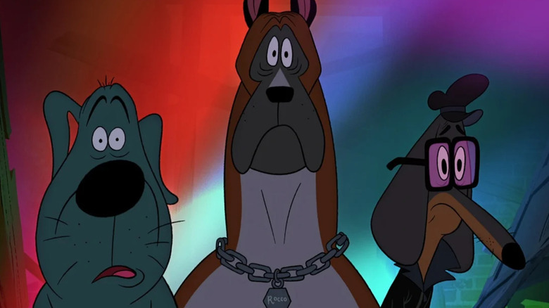 Bull (Adam DeVine), Rocco (Idris Elba, and Fetch (Fred Armisen) preturbed in a brothel during Fixed.