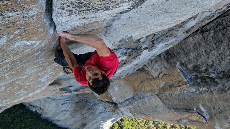 Alex Honnold clumbs up the El Capitan in Free Solo