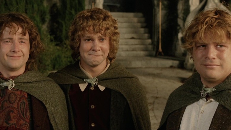 Sam, Pippin and Merry crying their eyes out as Frodo heads West in The Lord of the Rings: The Return of the King