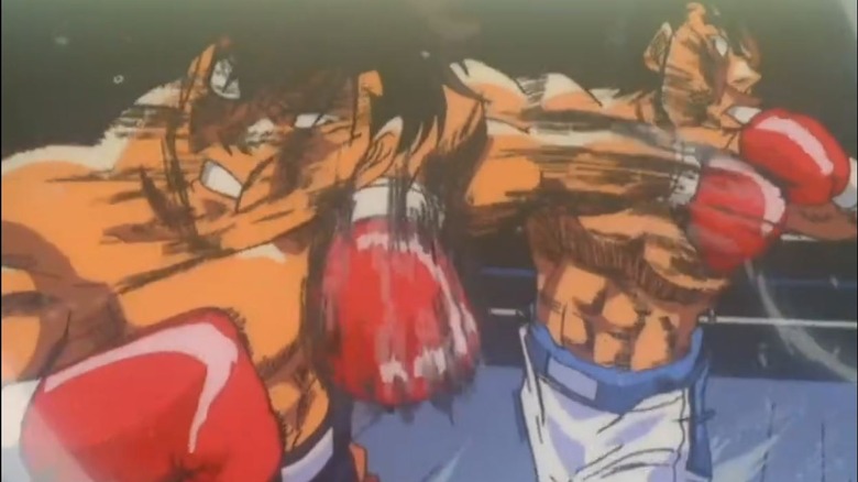 Ippo and Sendo punch each other in the face in Hajime no Ippo