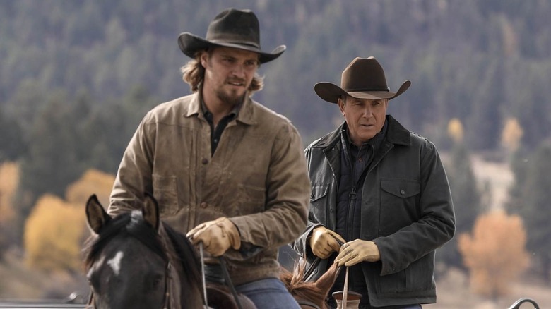 Jamie and John Dutton riding horses on Yellowstone