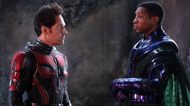 Paul Rudd and Jonathan Majors as Ant-Man and Kang the Conqueror in Ant-Man and the Wasp: Quantumania