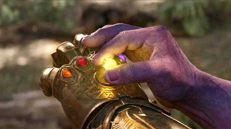 Thanos puts the final Infinity Stone into the Infinity Gauntlet in Avengers: Infinity War