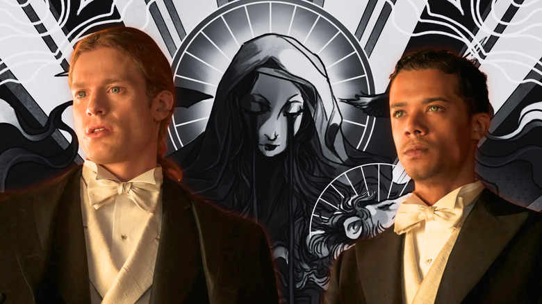 Lestat and Louis in Interview with the Vampire on background art from Empire of the Vampire
