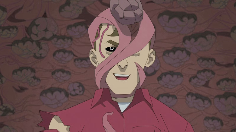 Invincible Man possessed by Sequid and standing in front of hive