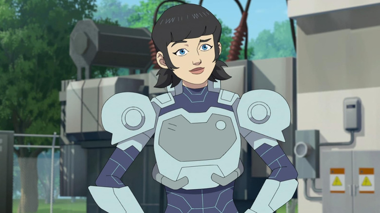 Tech Jacket standing without her mask on in Invincible