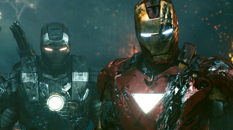 War Machine standing next to Iron Man in Iron Man 2