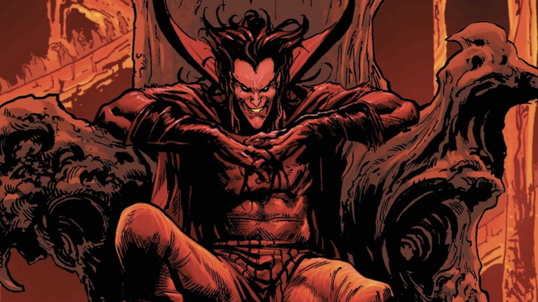 Mephisto sitting on his throne in Hell in the Marvel comics