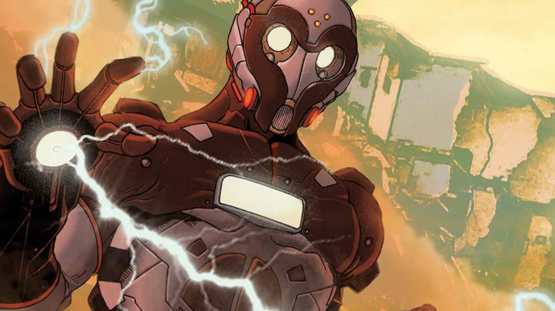 Zik Stan wears a armored suit shooting