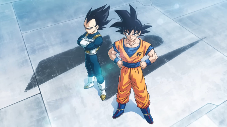 Goku and Vegeta wearing Galactic Patrol badges in the announcement for Dragon Ball Super: Galactic Patrol