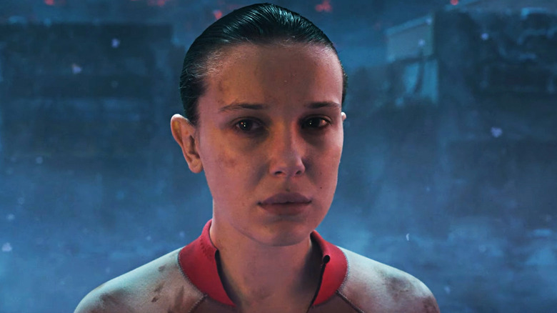 Milly Bobby Brown's Eleven looks sad in closeup in Stranger Things