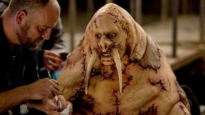 Justin Long in a walrus costume on the set of Tusk