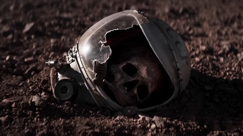 A skull in a space helmet from the film Lumina