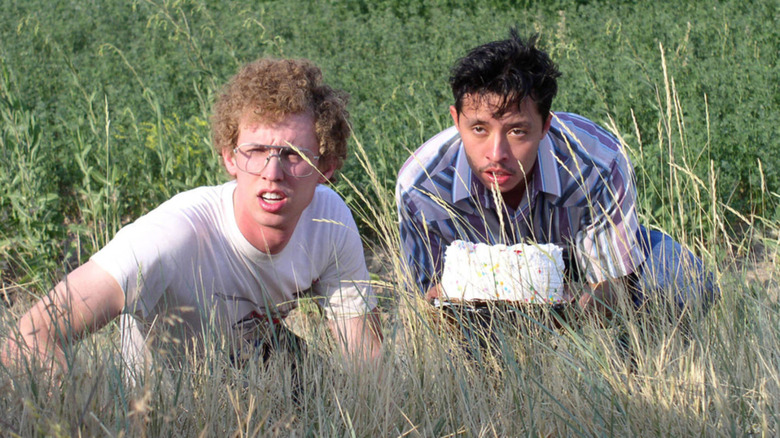 Napoleon and Pedro hiding in the grass in Napoleon Dynamite