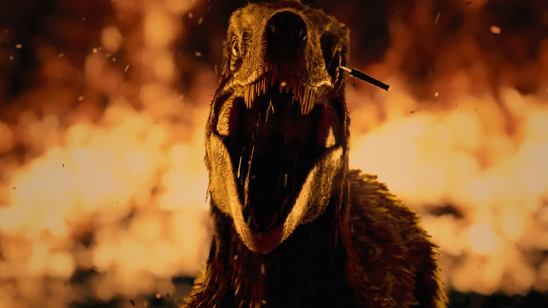 Raptor roar with a knife in his eye in the primitive war