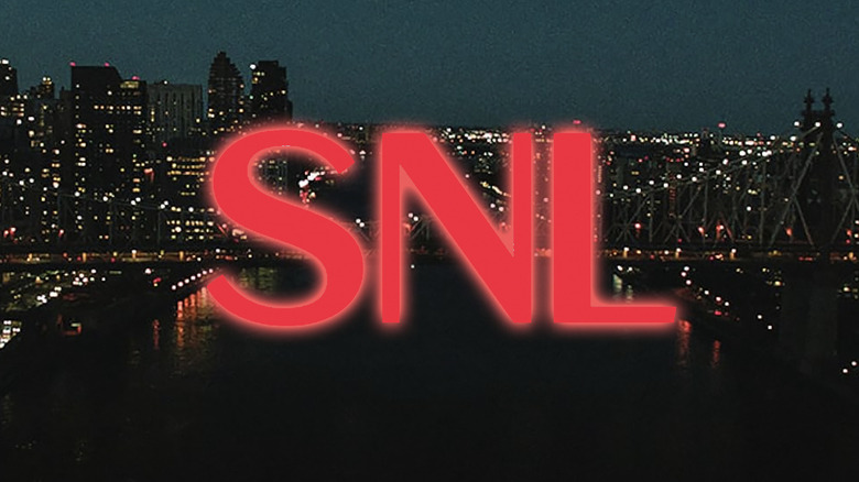 Saturday Night Live logo over New York City