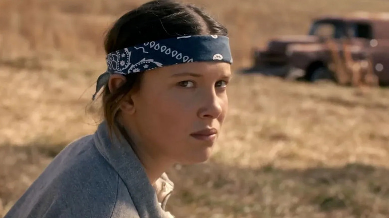 Eleven (Millie Bobby Brown) wearing a bandana headband in Stranger Things