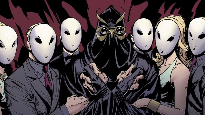 The Court of Owls and Talon posing for a group photo in the Batman comics