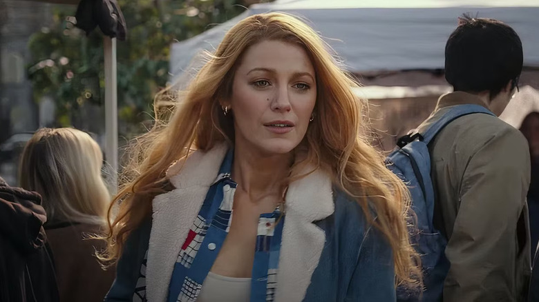 Lily wears a denim jacket in It Ends With Us