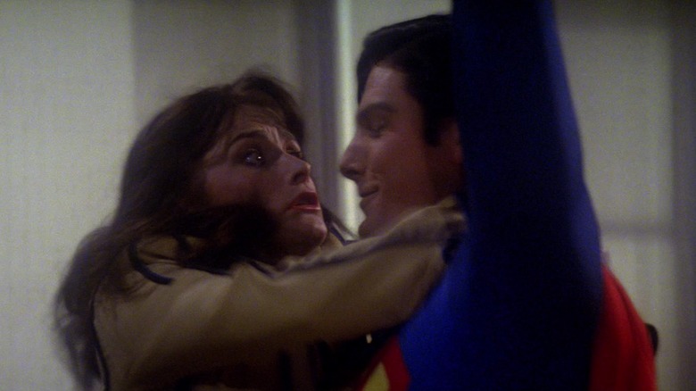 Superman catching Lois Lane in the air in Superman: The Movie