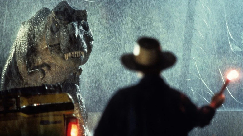 T-REX Grant is filled with rain in Juerasic Park Park