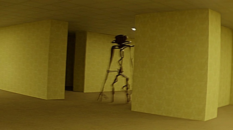 The Lifeform moving through hallways in the Backrooms