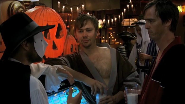 Charlie Day as Charlie, Jimmi Simpson as Liam, and Nate Mooney as Ryan at a Halloween party on It's Always Sunny in Philadelphia