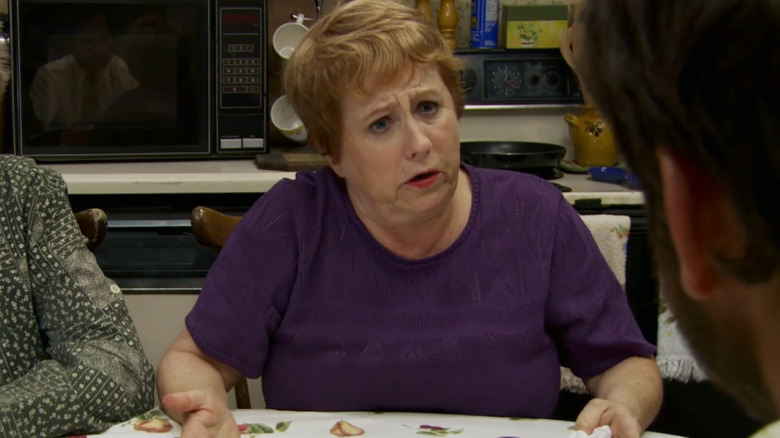 Lynne Marie Stewart as Bonnie Kelly looking very upset in the kitchen on It's Always Sunny in Philadelphia
