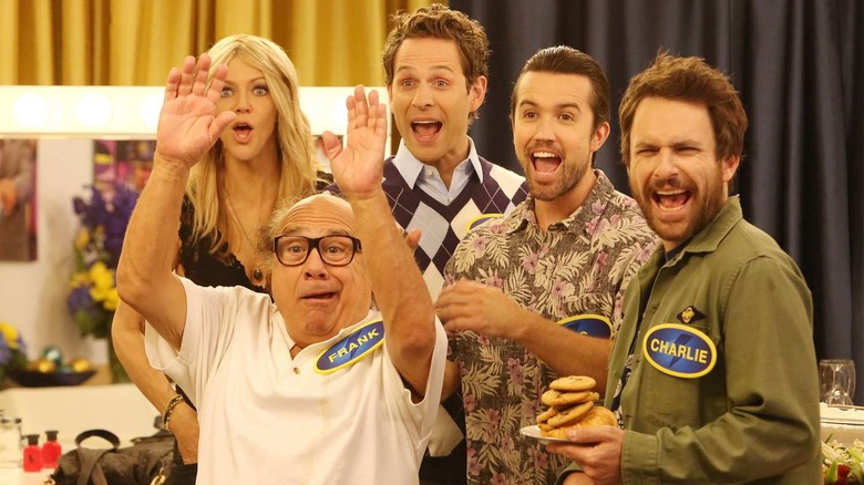 Danny DeVito, Kaitlin Olson, Glenn Howerton, Rob McElhenney, and Charlie Day in It's Always Sunny in Philadelphia