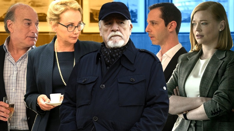 Peter Friedman, J. Smith Cameron, Brian Cox, Jeremy Strong, and Sarah Snook in Succession