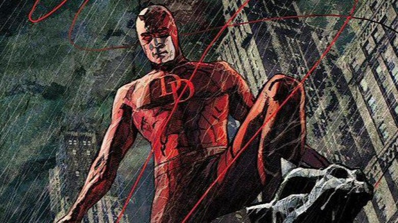 Daredevil #41 cover by Alex Maleev, showing Daredevil posed on a gargoyle
