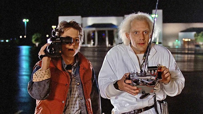 Marty and Doc watch the car in Back to the Future