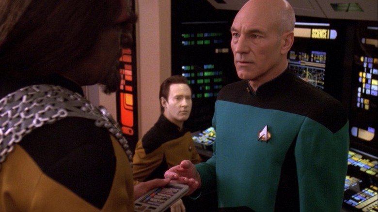 Lieutenant Picard talking to Worf on Star Trek: The Next Generation