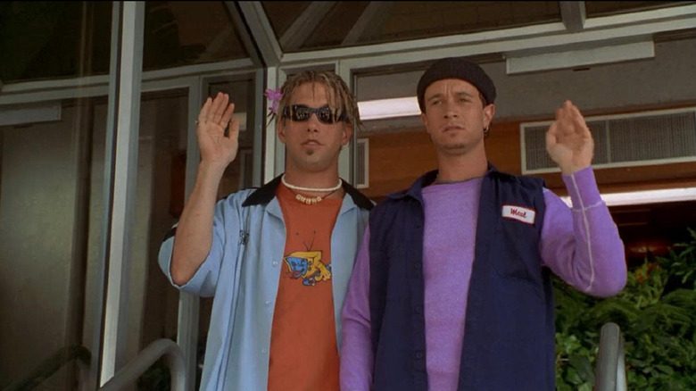 Stephen Baldwin as Stubs and Pauly Shore as Squirrel waving in Bio-Dome