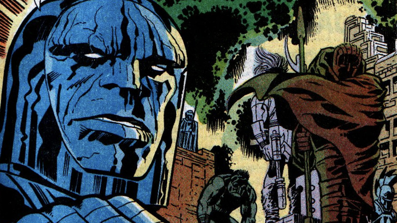 Darkseid est vu en gros plan dans un panneau de The New Gods #1