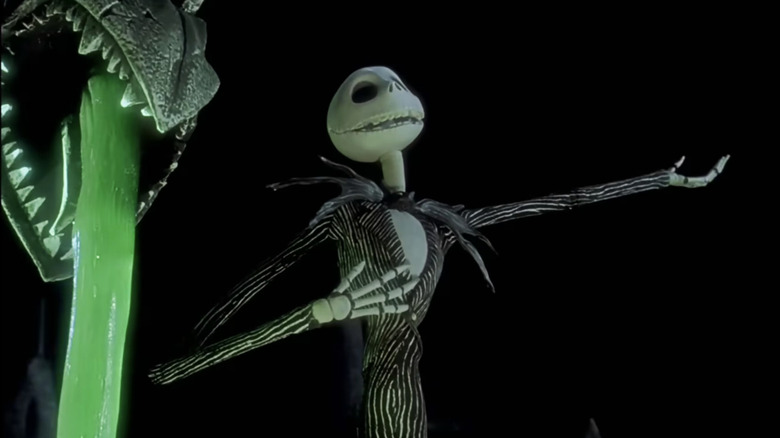 Jack Skellington in front of a fountain pouring out green water in The Nightmare Before Christmas