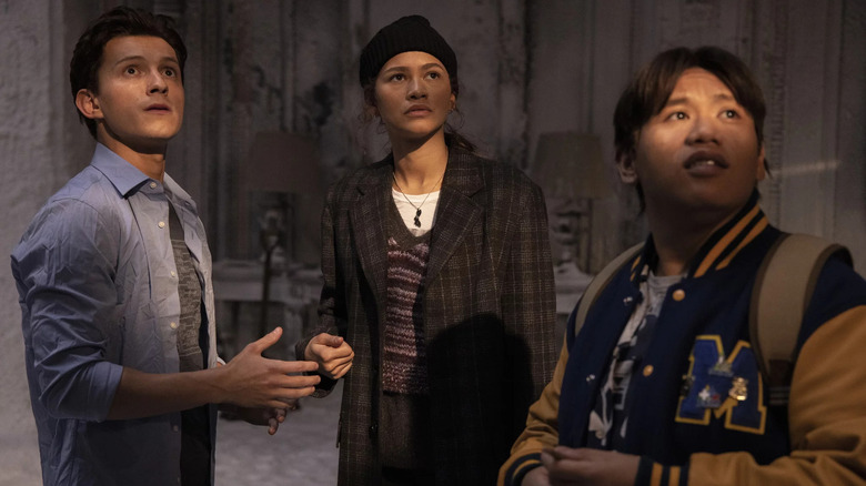 Tom Holland, Zendaya, and Jacob Batalon in Spider-Man: No Way Home
