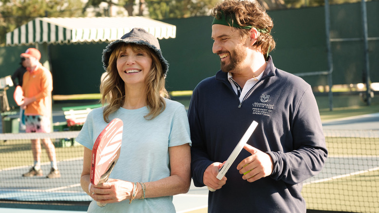 Jake Johnson as Dustin Boyd and Mary Steenburgen as Candace are pickleball perfection in The Dink