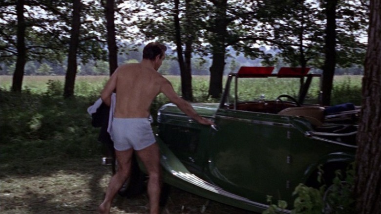 Sean Connery as James Bond in white underpants opening the door of the 1935 Bentley 3 ½ Liter in From Russia with Love