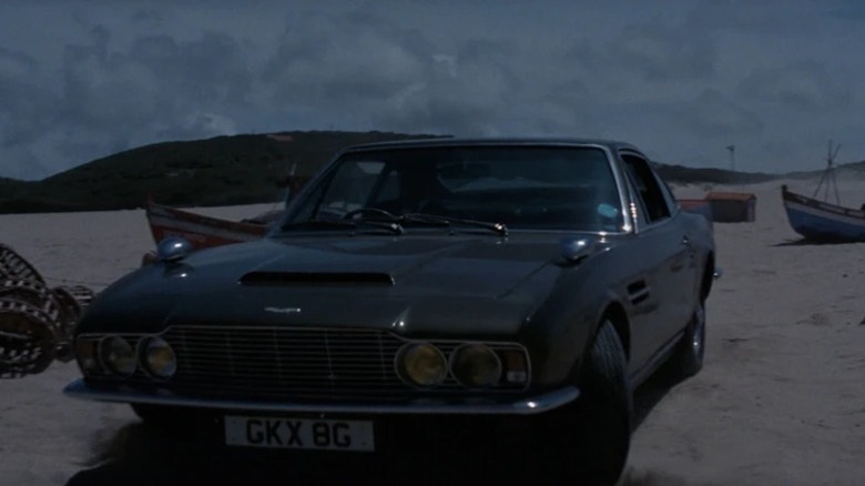 The 1969 Aston Martin DBS on a beach in On Her Majesty's Secret Service