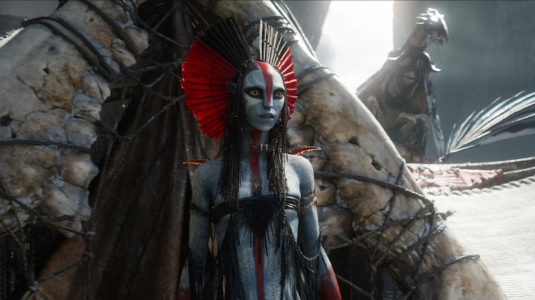 Varang walking out of a tent in Avatar: Fire and Ash