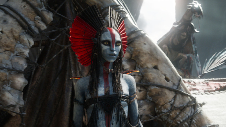 Varang standing in front of a tent in Avatar: Fire & Ash