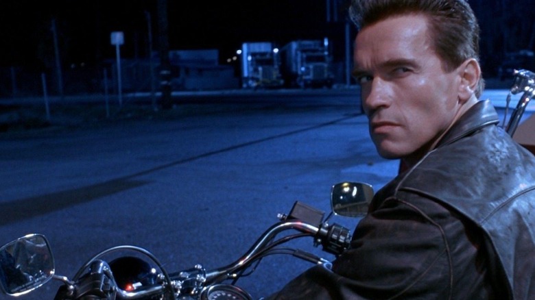 The T-800 on a motorcycle at night in Terminator 2: Judgment Day