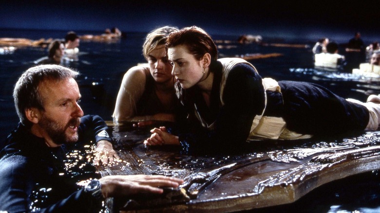 James Cameron directs Leonardo DiCaprio and Kate Winslet in Titanic
