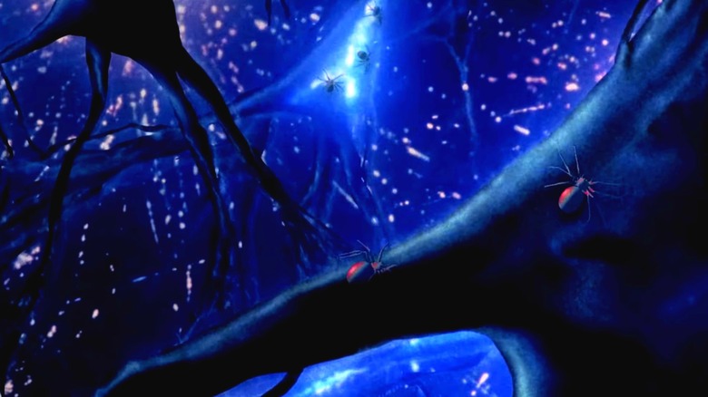Spiders crawl across nuerons in a dream sequence in Spider-Man