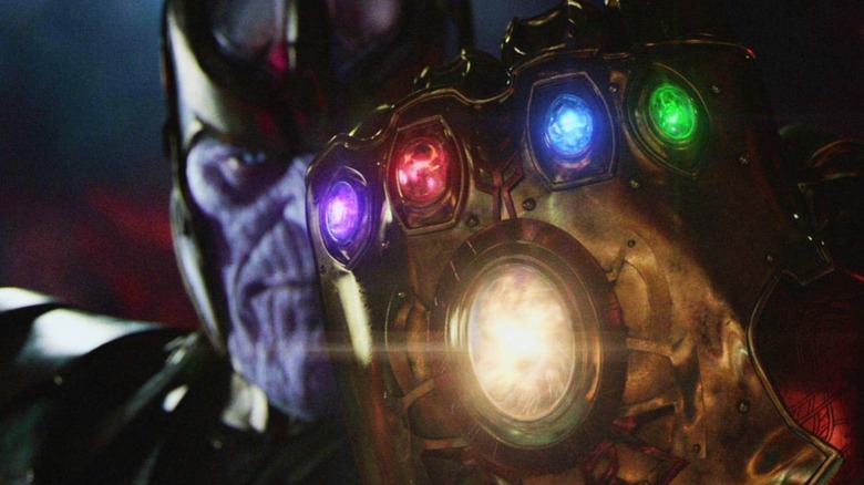 Thanos wears the end of the glove with the attached stones