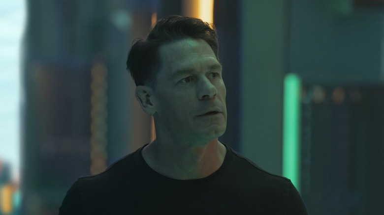John Cena's Christopher Smith looking surprised on Peacemaker
